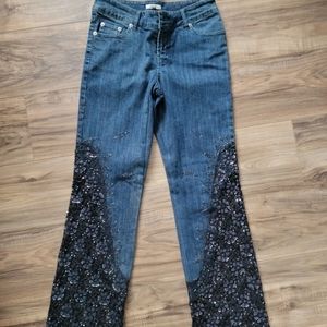 Cache Size 6 flare jeans with beading
